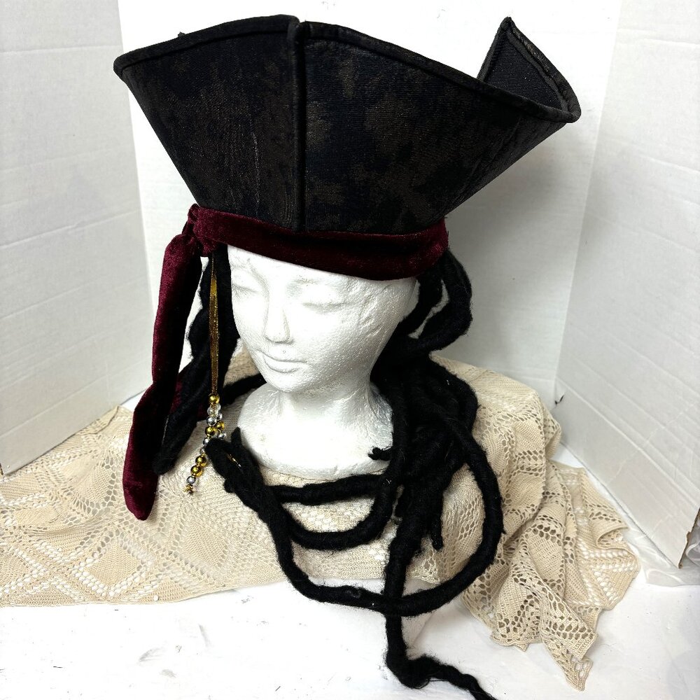 Rubies Pirate Hat with Dreds and Beads